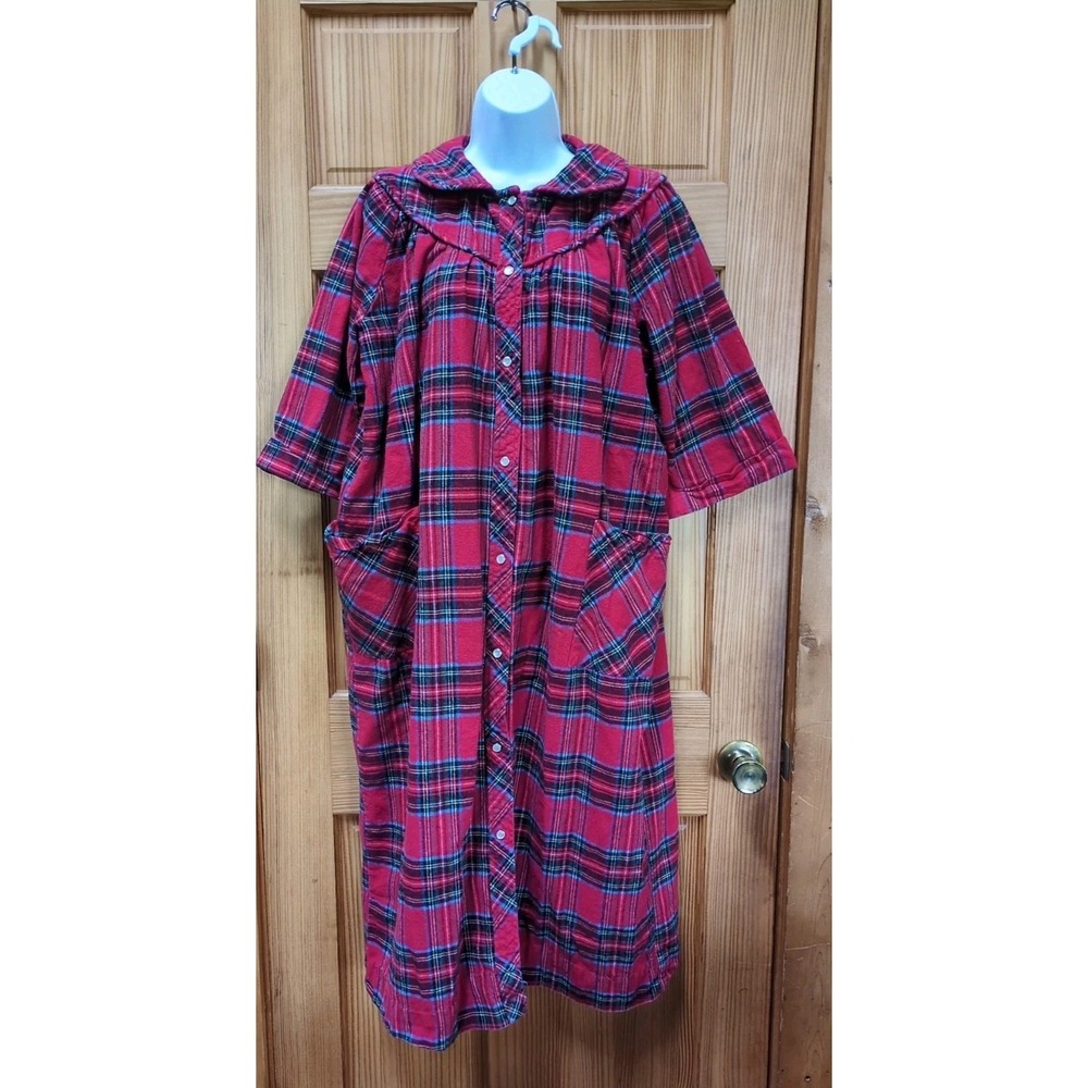Vermont Country Store Robe/Nightgown Sz M Red Plaid Flannel Cotton Cottagecore - Picture 3 of 9